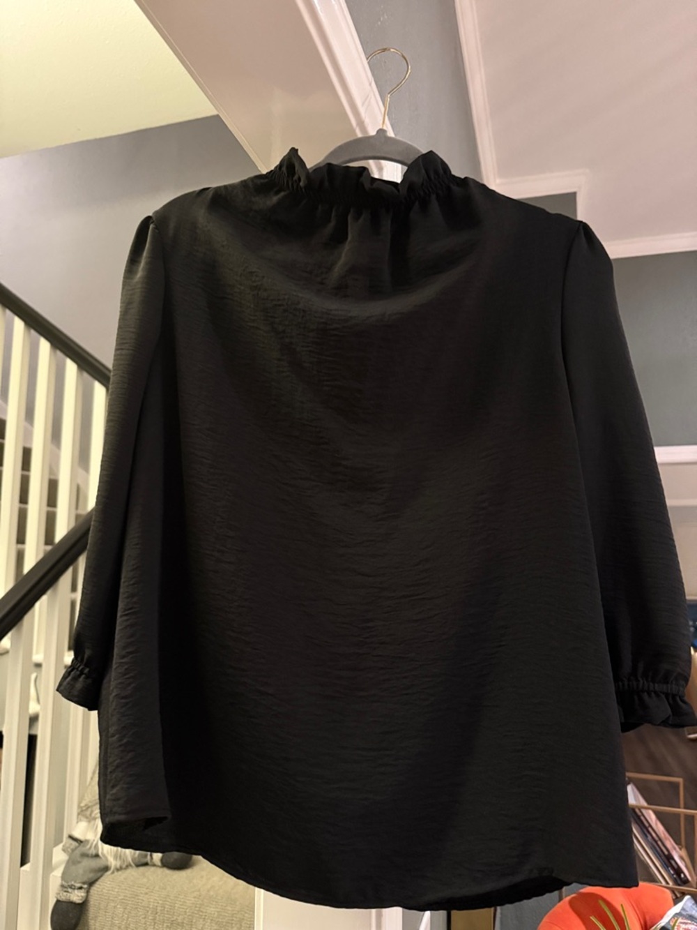 REB. In J. Black Ruffled Mock-Neck Blouse